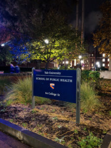 The School of Public Health sign in front of the building