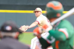 Stiegler pitches to a Miami batter.